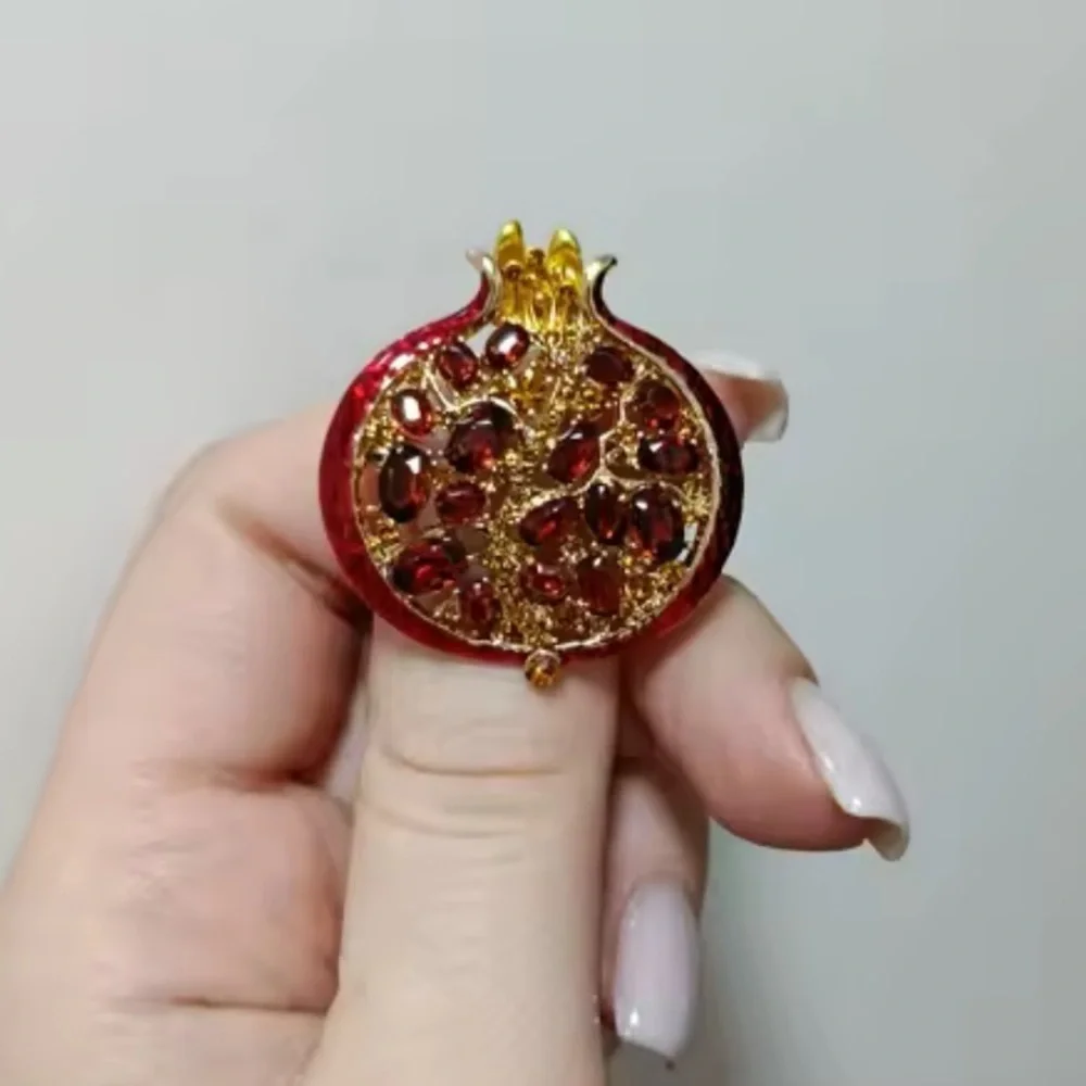 Red Pomegranate Crystal Gold Brooch